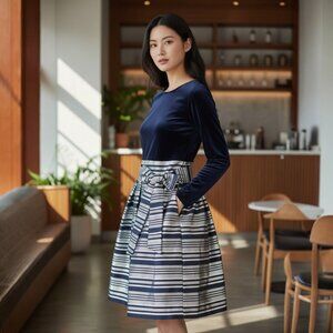 Navy Blue and Silver Cocktail Dress by Jessica Howard - Size 12 - NWT